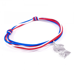 Bracelet tricolore bleu blanc rouge et maillot de foot en argent massif