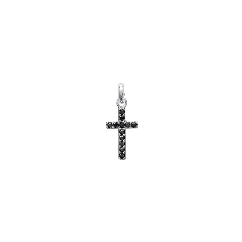 croix en argent avec pierres noires