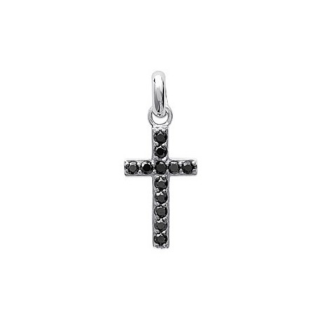 croix en argent avec pierres noires