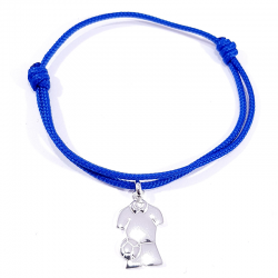 bracelet en cordon tressé bleu et pendentif argent représentant un maillot de football