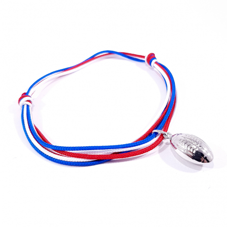 bracelet tricolore et ballon de rugby en argent