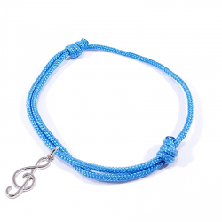 bracelet cordon tressé bleu polaire avec pendentif clef de sol en argent 925