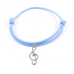 bracelet cordon tressé bleu bébé avec clef de sol en argent 925