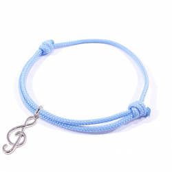 bracelet cordon tressé bleu bébé avec pendentif clef de sol