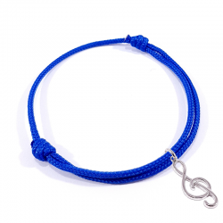 bracelet cordon tressé bleu royal avec pendentif clef de sol en argent 925