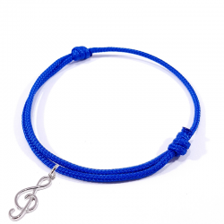 bracelet cordon tressé bleu royal avec pendentif clef de sol