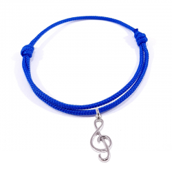 bracelet cordon tressé bleu royal  clef de sol en argent 925