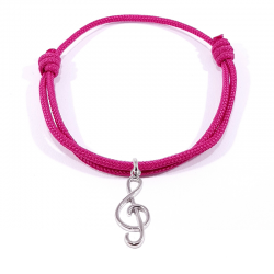 bracelet cordon fuchsia clé de sol en argent 925