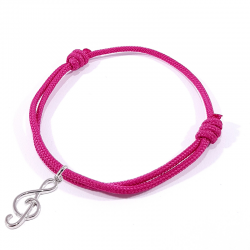 bracelet cordon fuchsia  pendentif clef de sol en argent 925