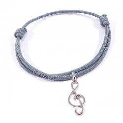 bracelet cordon gris avec pendentif clef de sol