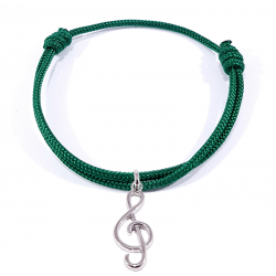 bracelet cordon tressé vert herbe avec pendentif clef de sol