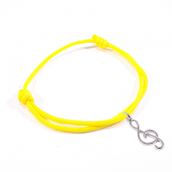 bracelet cordon tressé jaune avec pendentif clef de sol en argent 925