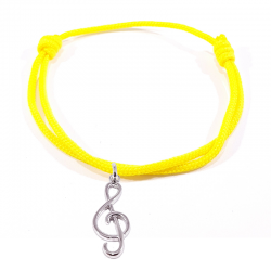 bracelet cordon tressé jaune avec pendentif clef de sol