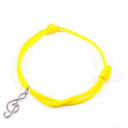 bracelet cordon tressé jaune  clef de sol en argent 925