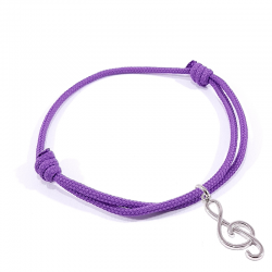 bracelet cordon tressé lilas avec pendentif clef de sol en argent 925