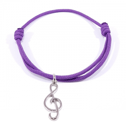 bracelet cordon tressé lilas avec pendentif clef de sol