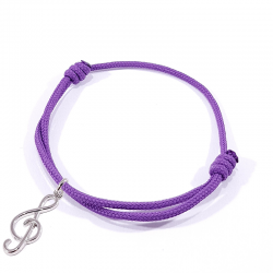 bracelet cordon tressé lilas clef de sol en argent 925