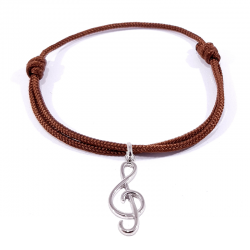 bracelet cordon tressé chocolat avec pendentif clef de sol en argent 925