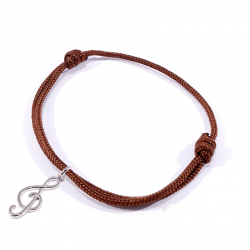 bracelet cordon tressé marron chocolat avec pendentif clef de sol en argent 925