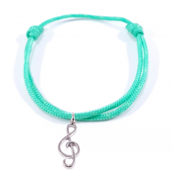 bracelet cordon tressé vert menthe avec pendentif clef de sol