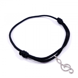 bracelet cordon tressé noir avec pendentif clef de sol en argent 925