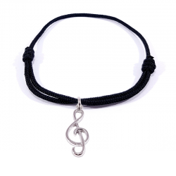 bracelet cordon tressé noir avec pendentif clef de sol