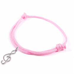 bracelet cordon tressé rose bonbon avec pendentif clef de sol en argent 925