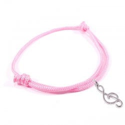 bracelet cordon tressé rose bonbon avec pendentif clef de sol