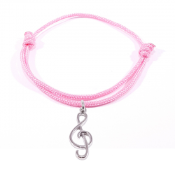 bracelet cordon tressé rose bonbon avec pendentif clef de sol en argent 925