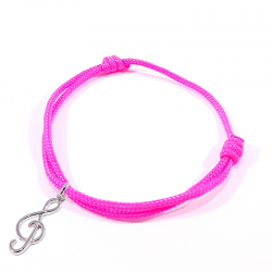 bracelet cordon tressé rose néon avec pendentif clef de sol