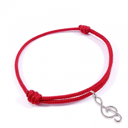 bracelet cordon tressé rouge avec pendentif clef de sol en argent 925