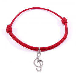 bracelet cordon tressé rouge avec pendentif clef de sol