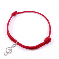 bracelet cordon tressé rouge avec pendentif clef de sol en argent 925