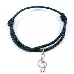 bracelet cordon tressé vert foncé avec pendentif clef de sol