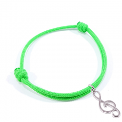 bracelet cordon tressé vert néon avec pendentif clef de sol en argent 925