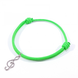 bracelet cordon tressé vert néon avec pendentif clef de sol