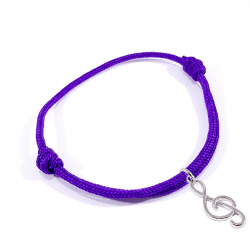 bracelet cordon tressé violet avec pendentif clef de sol en argent 925