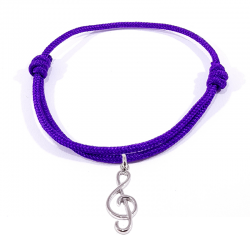 bracelet cordon tressé violet avec pendentif clef de sol