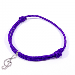 bracelet cordon tressé violet clef de sol en argent 925