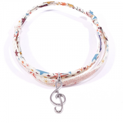 Bracelet en tissu liberty  motif étoiles avec pendentif clef de sol