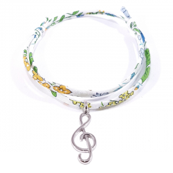 Bracelet en tissu liberty  fleur de capucine avec pendentif clef de sol