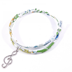 Bracelet en tissu liberty  fleur de capucine clef de sol en argent massif