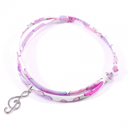 Bracelet en tissu liberty fuchsia avec pendentif clef de sol