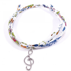 Bracelet en tissu liberty fleur de grenade avec pendentif clef de sol