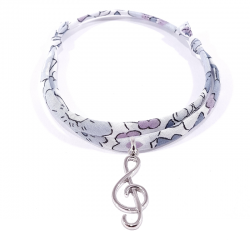 Bracelet en tissu liberty gris avec pendentif clef de sol