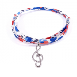 Bracelet en tissu liberty bleu blanc rouge avec pendentif clef de sol