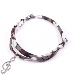 Bracelet en tissu liberty marron avec pendentif clef de sol