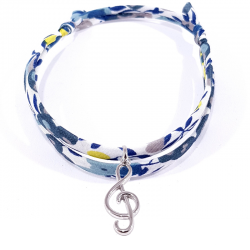 Bracelet en tissu liberty mimosa avec pendentif clef de sol