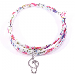 Bracelet en tissu liberty fleurs multicolores avec pendentif clef de sol