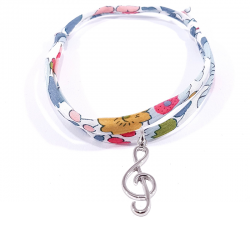 Bracelet en tissu liberty fleurs avec pendentif clef de sol